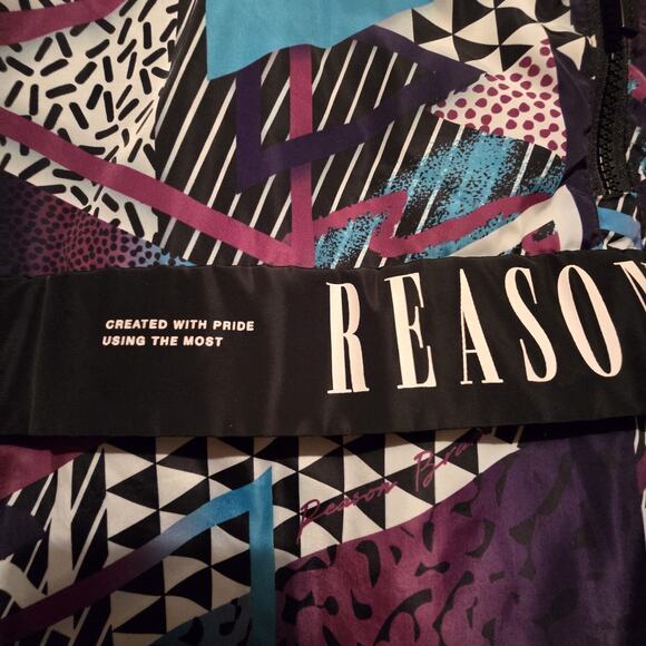 Reason Brand 80s 90s Retro Pullover Windbreaker XL Zip AOP Abstract Geometric - Picture 5 of 13